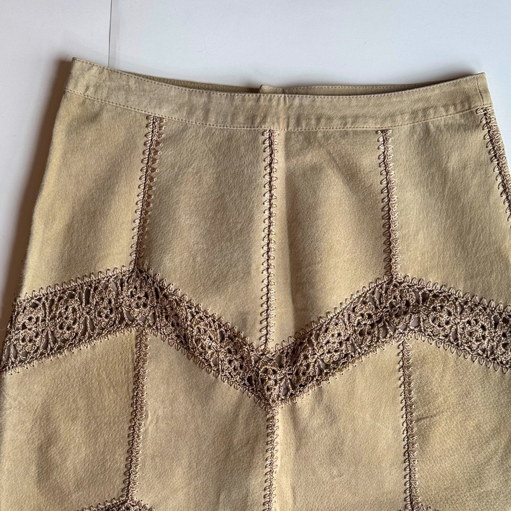 Lee Magraw Collection Vintage Suede Fringe Midi Skirt Beige Size 10 - Picture 4 of 16